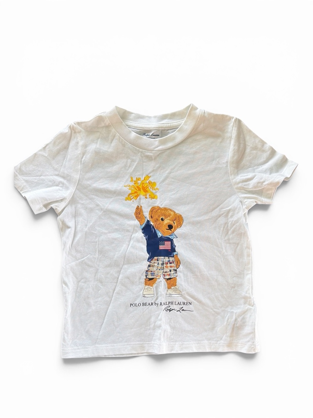 Polo Ralph Lauren Kids Bear  American Flag July 4th Fireworks Tshirt Size 24M